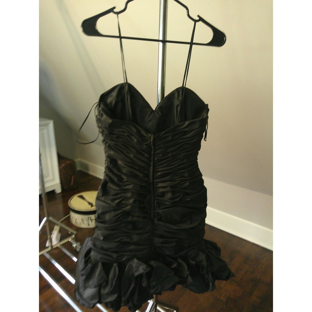Chris Kole Cocktail Dress Womens Small Black Excellent Vintage Ruched Bubble Hem - Picture 2 of 14